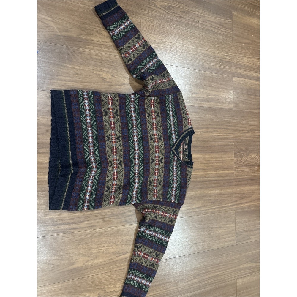 VTG 90s American Eagle Wool Silk Fair Isle V Neck Sweater Mens XL Hong Kong